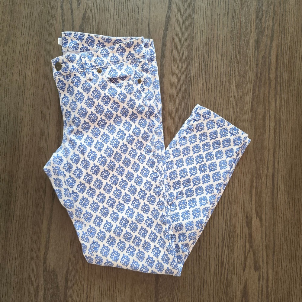 Vineyard Vines Blue White Medallion Print Skinny Ankle Pants Womens 4